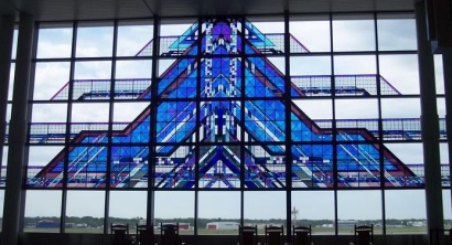 rochester ny part glass stained airport signals passing monument travelers lights sun through which pyramid